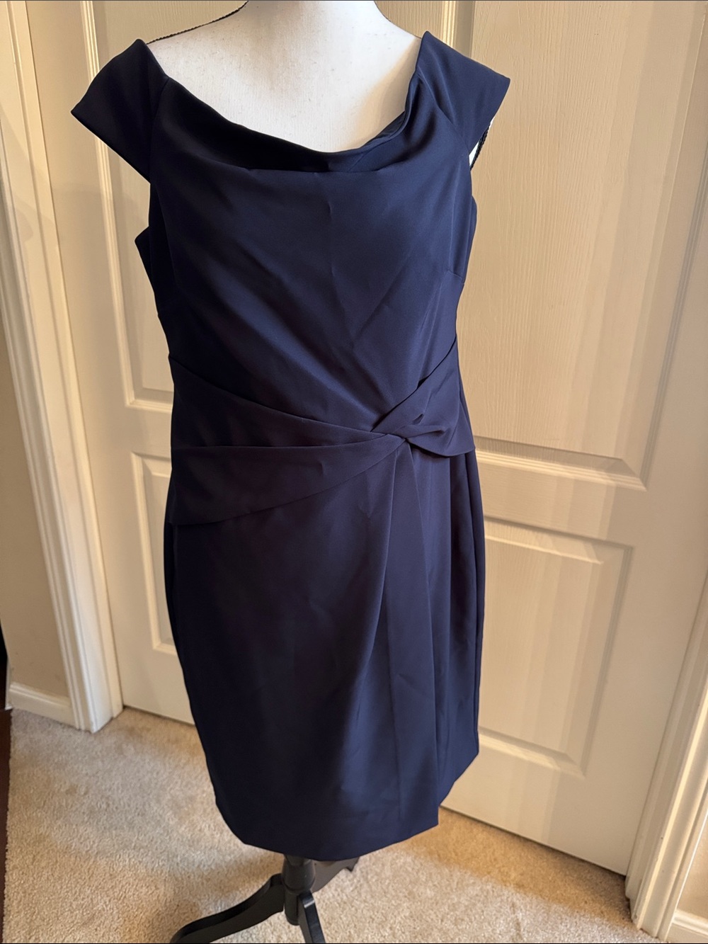 NEW - Ralph Lauren Navy Twist-Waist Midi Dress - Size 12